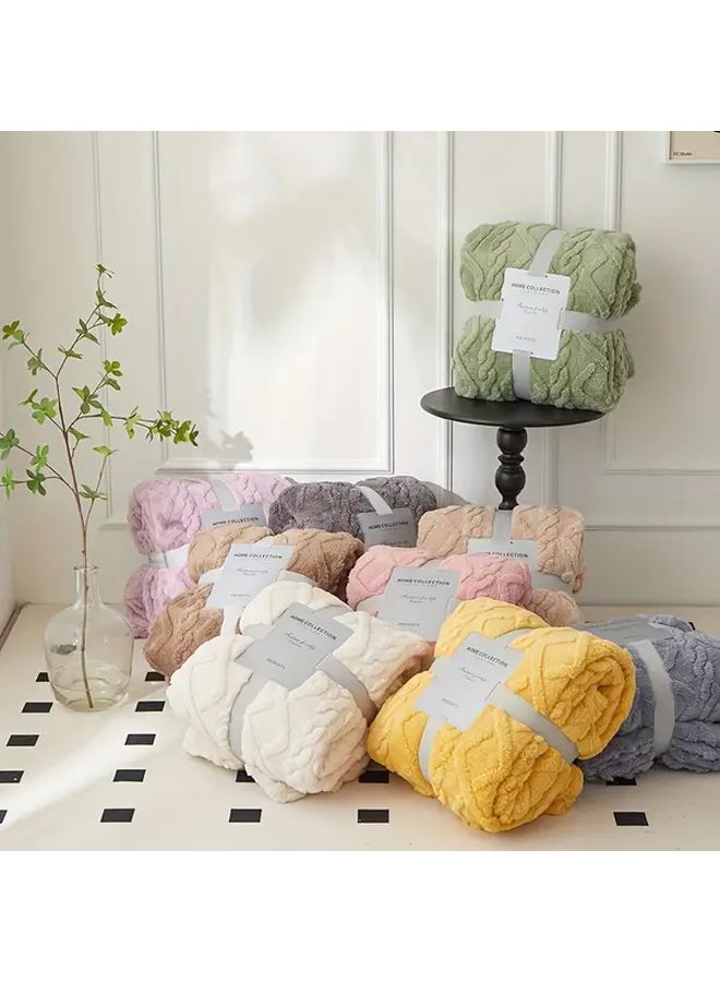 Off White Soft Taffeta Fuzzy Rhombus Jacquard Blanket 70 87x78 74 Inch All Season Throw - Image 2